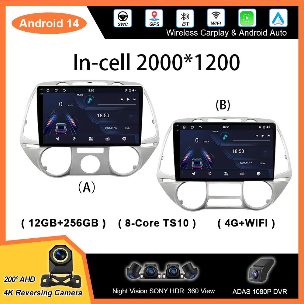 

Android Auto Radio For Hyundai I20 2010 - 2014 Car GPS Navigation Carplay Wirerless Multimedia Video Player QLED Screen 2DIN DVD