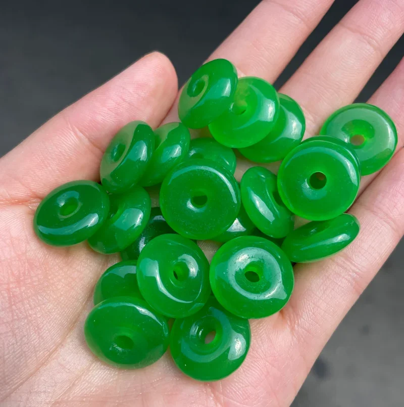 

5pc Natural Green Jade Carving Money Beads DIY Bracelet Bangle Charm Jadeite Jewellery Fashion Accessories Amulet Gift Women Men