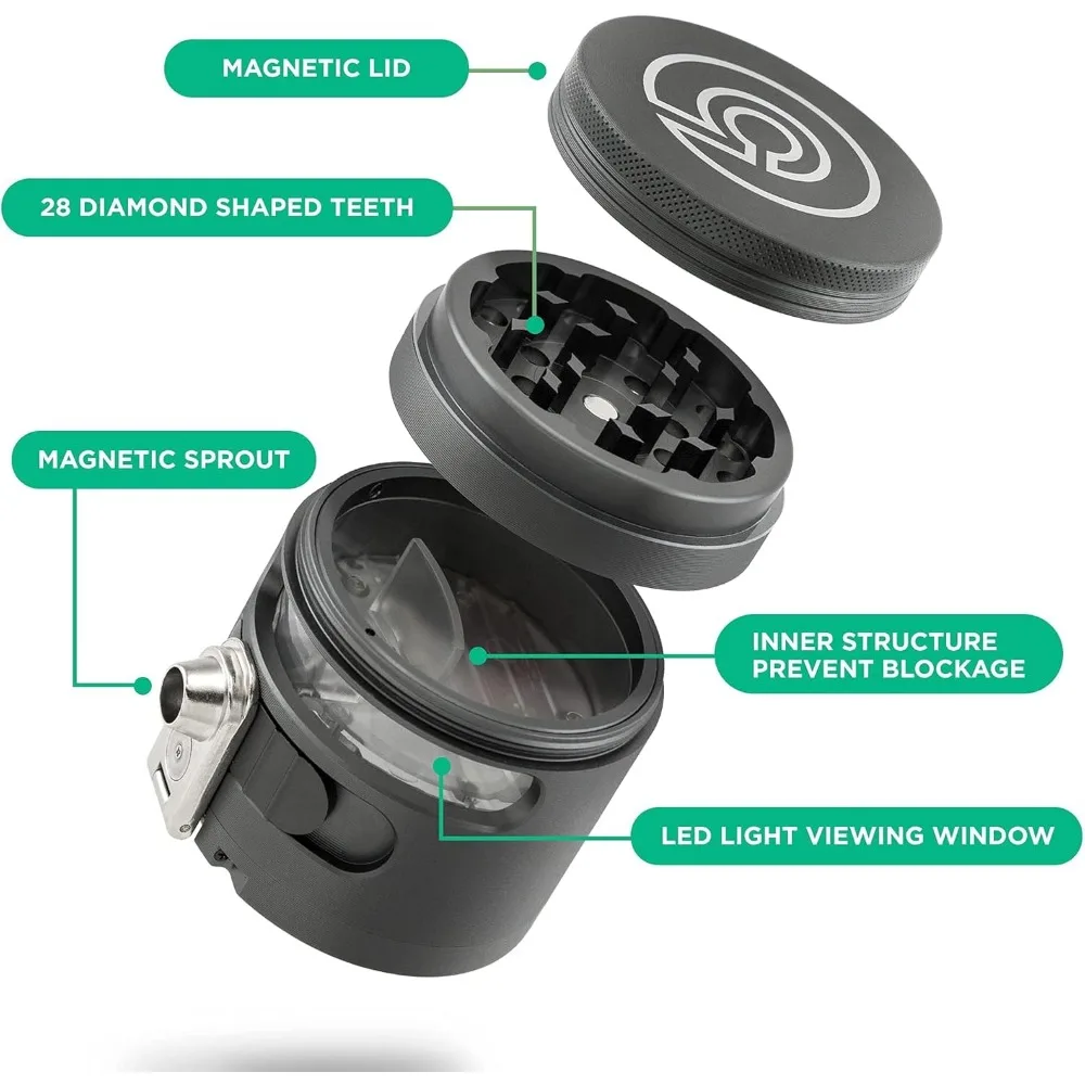 Herb Grinder Automatic Electric Herbal Spice Dispenser Large 2.5" Aluminum Alloy (Grey), For Home & Kitchen Only