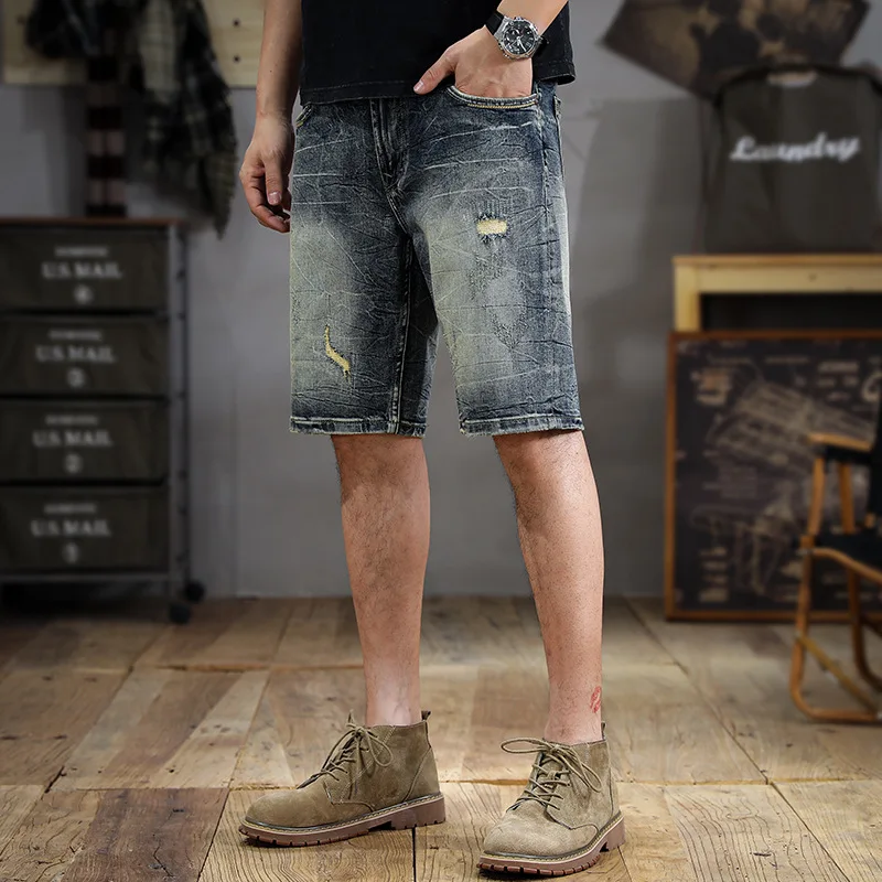 Retro Washed Do the Old Cowboy Shorts Men's Korean-Style Slim-Fit Straight Shorts Summer Ins Versatile Bermuda Shorts
