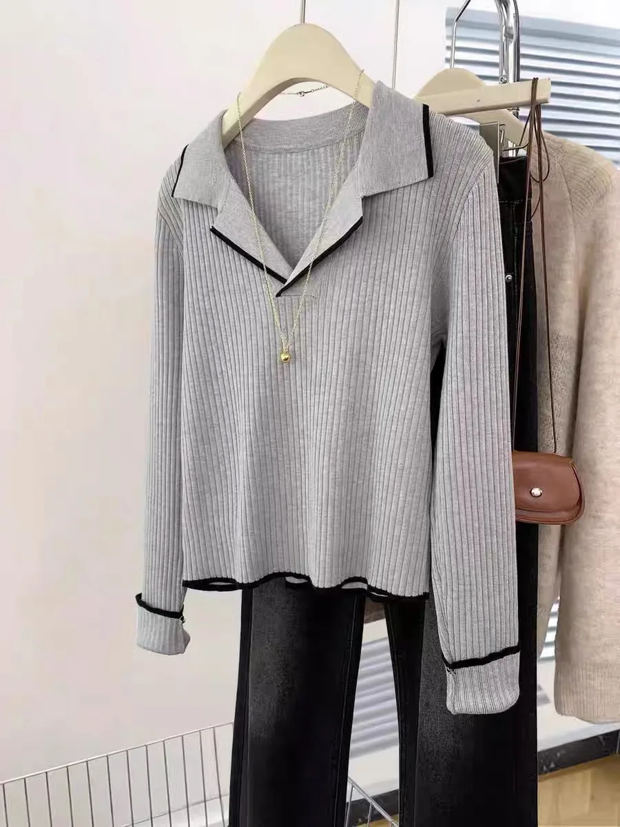 plus Size Women's Knitted  Ne Sweater Color Blo Loose Fit Autumn Winter Slimming Top Korean Sle Long Sve Crew Ne