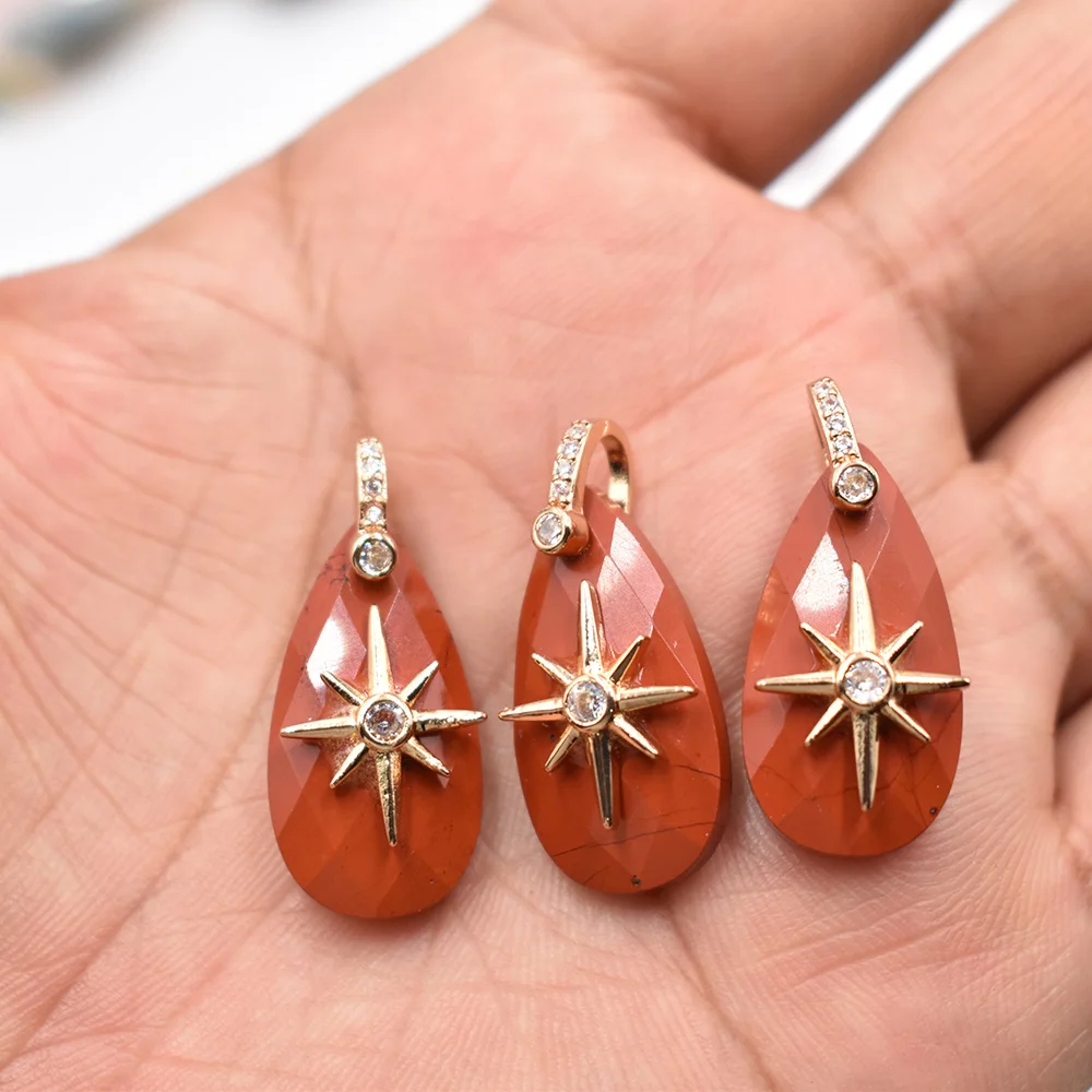 Großhandel 8 Stück/Set 14x25mm Wassertropfenform facettiert geschnitten Modische Natürliche Labradorit Starburst Halsketten-Anhänger Schmuck – Detail 20