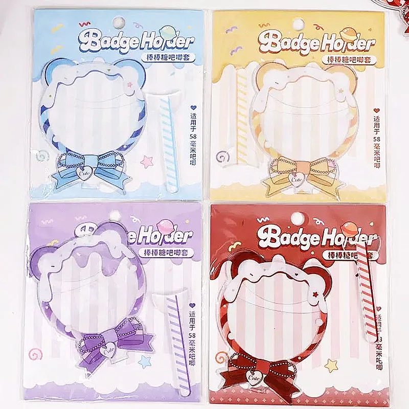 Cute Lollipop Bow Bear Ear Badge Holder 58mm Anime Pin Protector Case ItaBag Ornament Fan Collectible Brooch Display Accessories