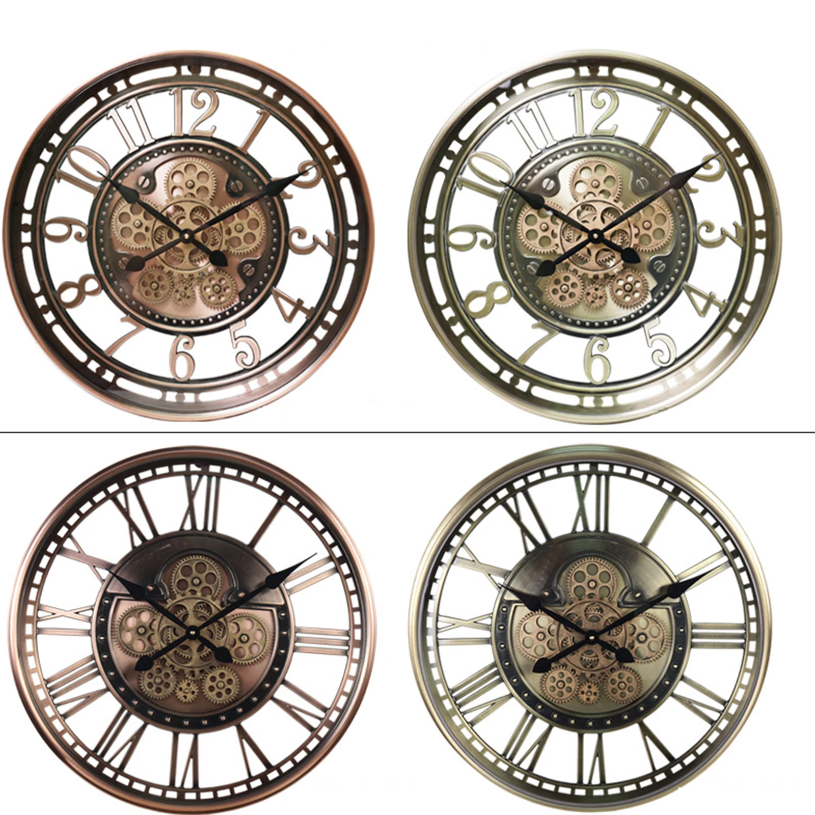 

Creative Retro Roman Wall Clock Moving Gear Wall Clock for Living Room Wall Clock Mute Arabic Round Rose Gold Metal Wall Clock