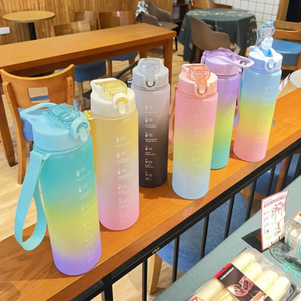 Creative Water Bottle Carrying Ring Design Straw Cup Wholesale Water Cups Household Accessories Gradient Color Large Capacity