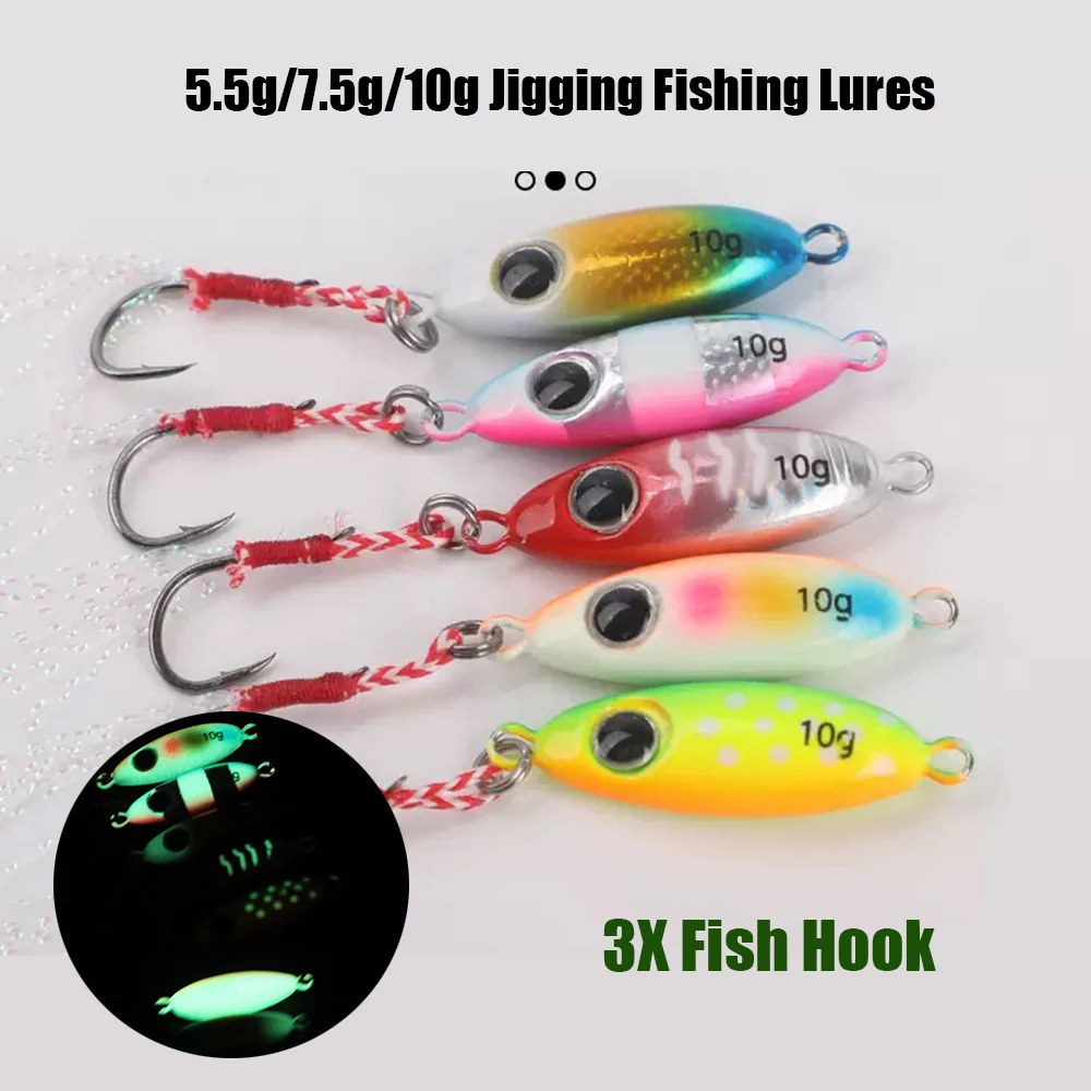 1Pcs/5Pcs leuchtende Micro Metall Jigging Angeln Lockt 5,5g/7,5g/10g shore Casting Jig Köder Löffel Salzwasser Künstliche Meer Köder