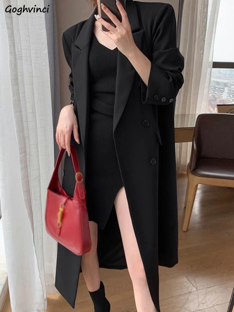 X-long Solid Trench for Women Korean Trendy Chic Popular Streetwear All-match Classic Basic Profession Style Spring Coats Ins