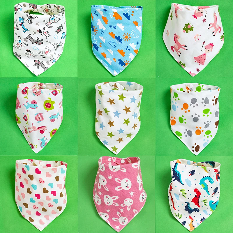 Baby Saliva Towel Children\'s Double-layer Snap Button Newborn Headband Bib Triangle Scarf Four Seasons Cotton Bibs Baby Stuff