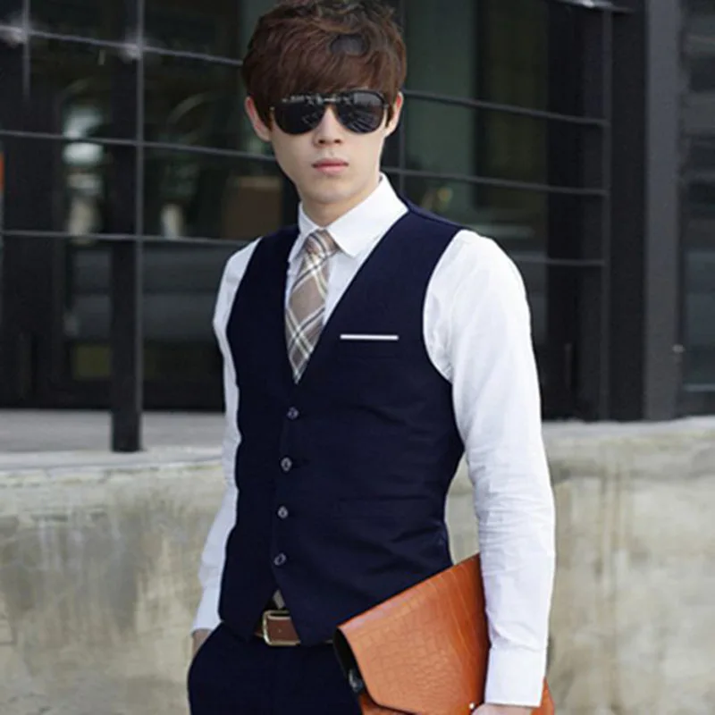 Men Waistcoat Slim Men Suit Vests Business Dress Vest Slim Fit Single-breasted Formal Sleeveless Jacket Casual Gilet Homme