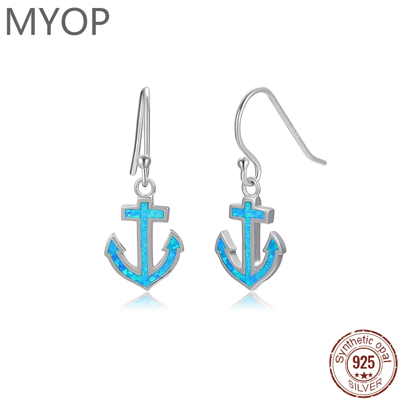 

XYOP 925 Sterling Silver Trend Funny Boat Anchor Blue Opal Earrings Women's Fashion Jewelry Creative Gifts