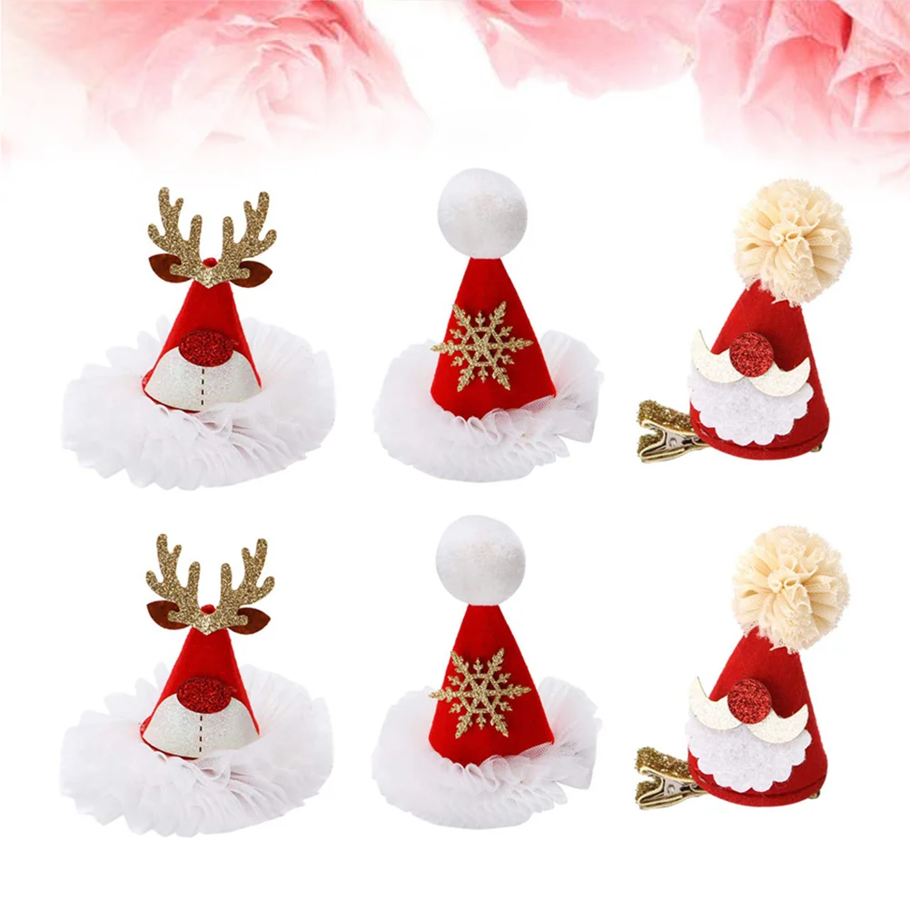 

6PCS Lovely Christmas Hair Clips Hat Deisgn Hairpins Adorable Clips for Party Festival Gathering 2pcs for Each