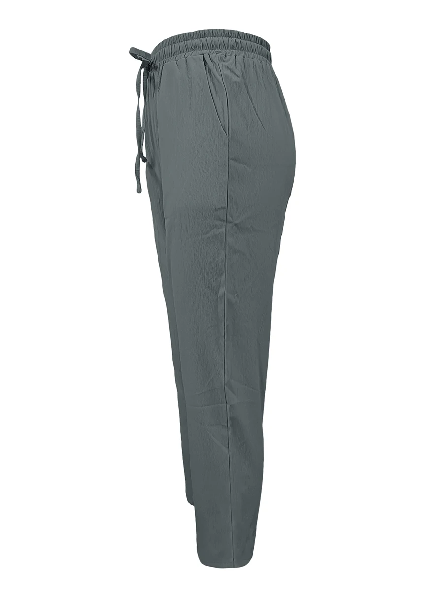 Damen-Freizeithose mit Kordelzug, elastischer Taille, lockere Hose, einfarbig, mit Taschen, All-Match-Baggy-Streetwear, gerade Hose – Detail 5