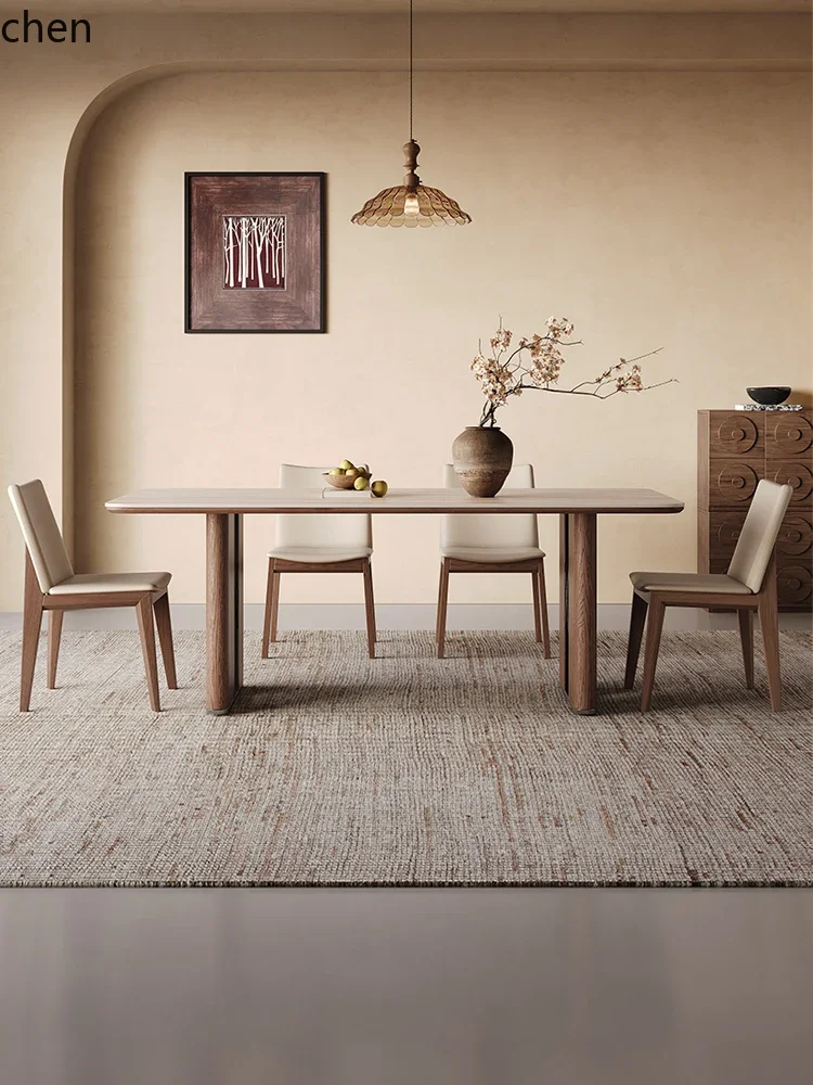 C6.15 solid wood dining table generation simple and high-end small apartment rectangular travertine rock slab dining table