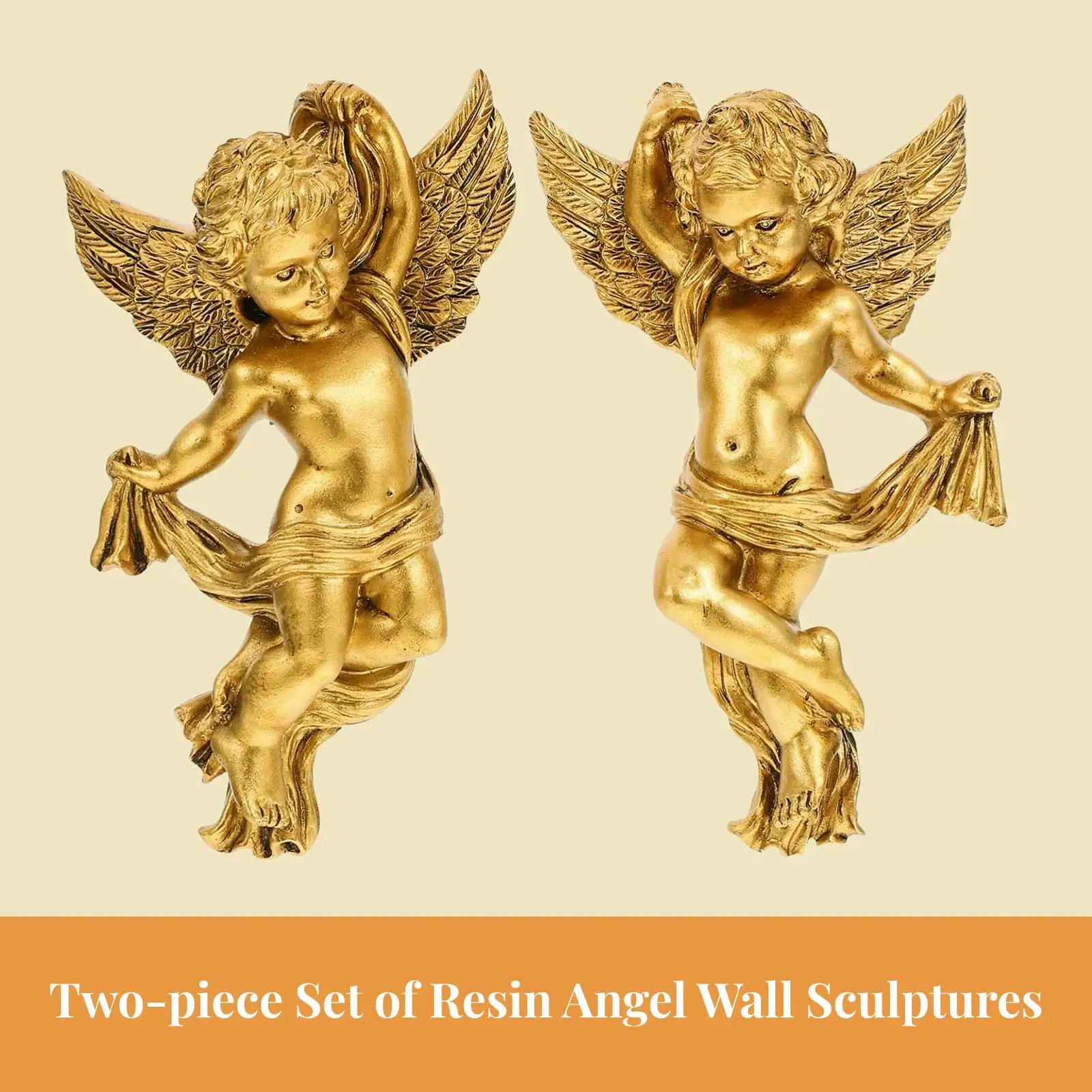 Handcrafted Angel Statue Wall Sculpture Resin Cherub Figurine Miniature Decor for Living Room or Patio