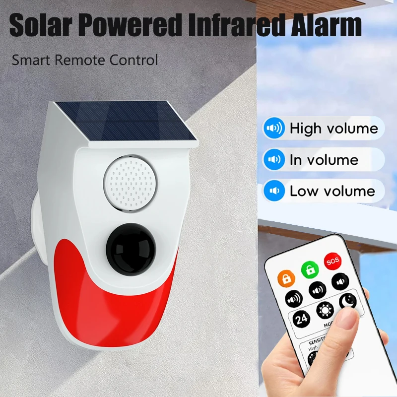 

Wireless Outdoor Solar Sound Infrared Alarm Motion Sensor 120dB Siren Sound Alert Detector PIR Motion Security Alarm System