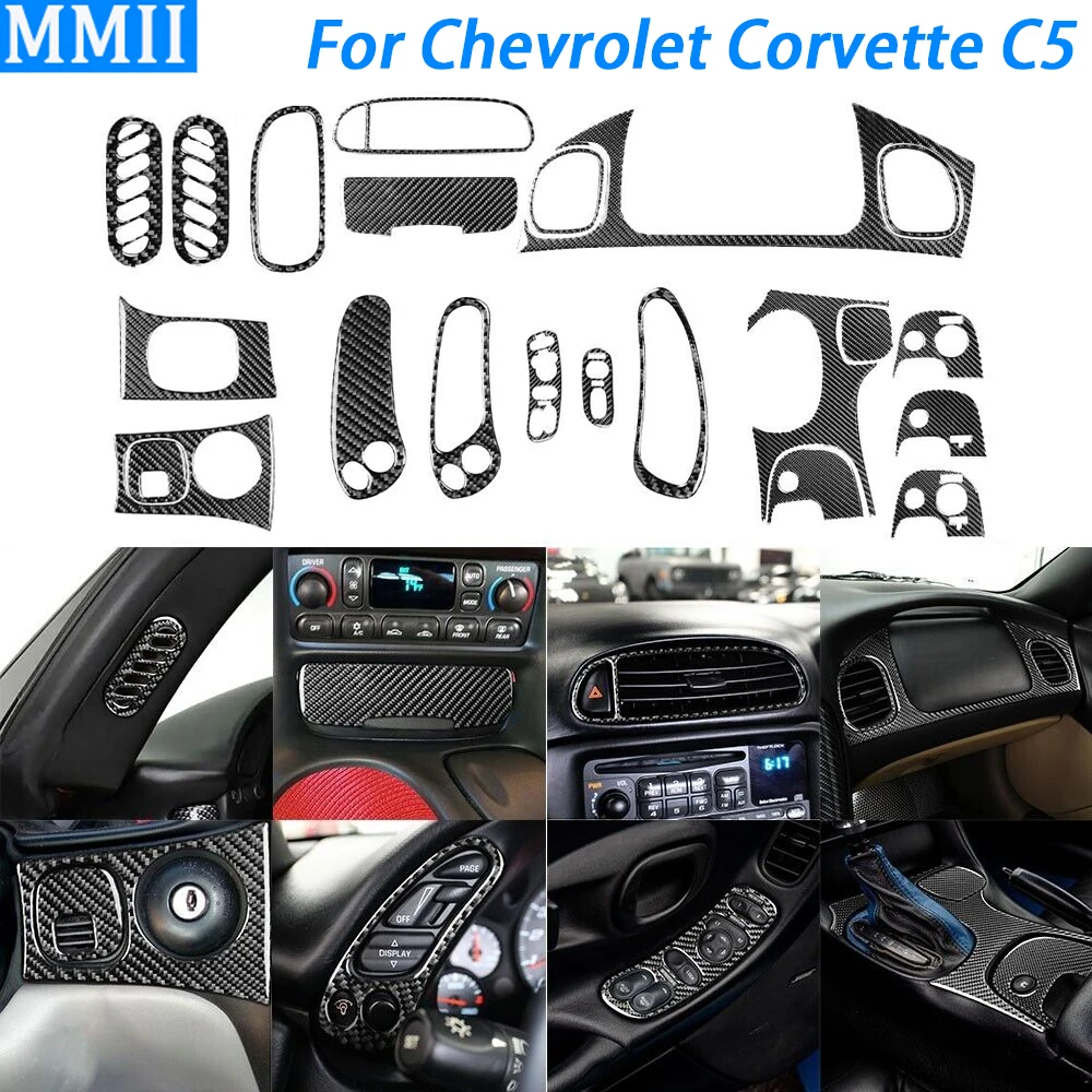 

For Chevrolet Corvette C5 1998-2004 Carbon Fiber Gear Shift Air Outlet Window Lift Panel Set Car Interior Accessories Sticker