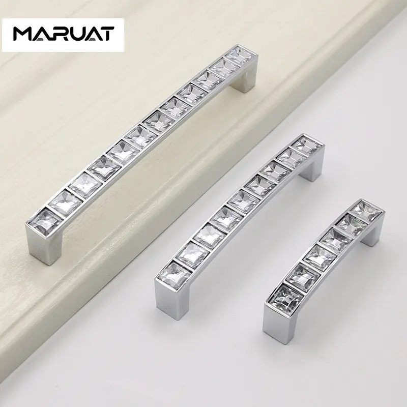 Crystal Glass Knobs Cabinet Handles Silver Crystal Cupboard Pulls Drawer Knobs Kitchen Furniture Handle Hardware Accessories