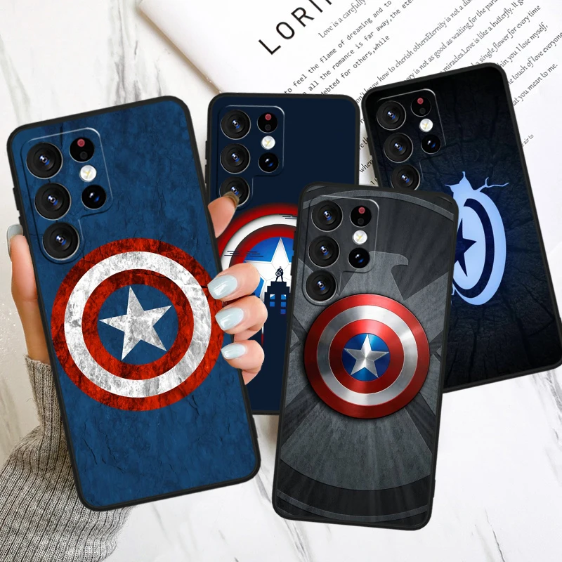 Captain America Logo Cover For Samsung Galaxy S24 S23 S22 S21 S20 FE S10e S10 S9 Ultra Plus Black TPU Phone Case