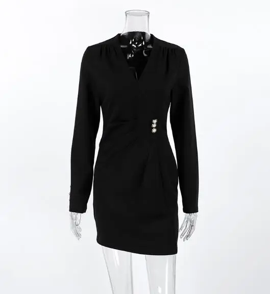 

Slim Fit Women's Dress with Elegant British Style In Spring V-Neck Button Decoration Waist Cinched Long Sleeved Shirt Dress