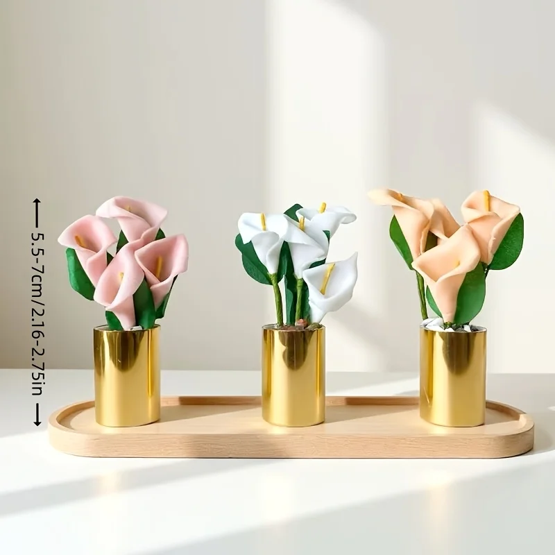 3pcs, Miniature Simulation Calla Lily Potted Plant, DIY Dollhouse & Model House Bonsai Decoration, Miniature Potted Plant Model
