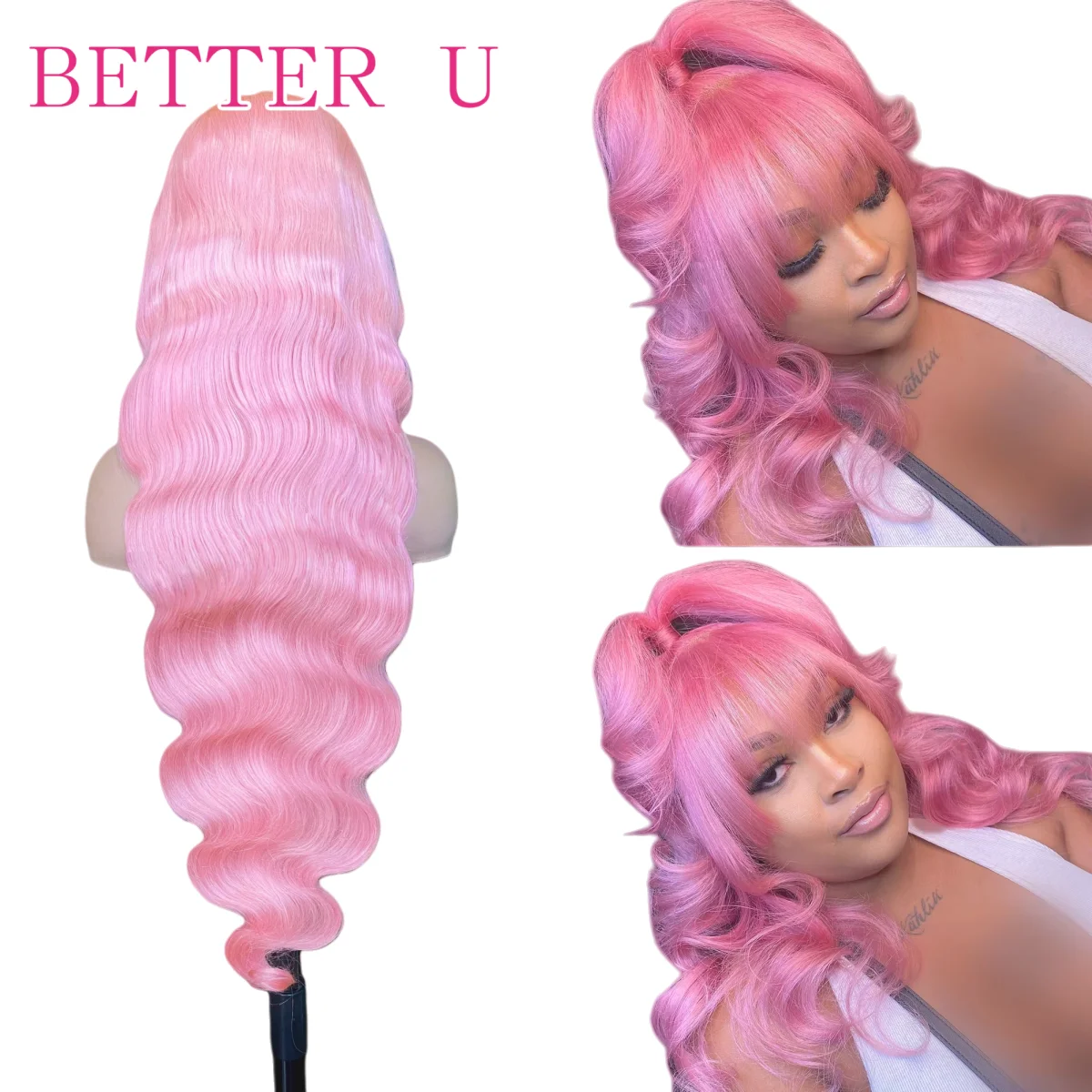 

Light Pink Human Hair Wigs Body Wave 13x6 Lace Frontal Wigs PrePlucked Colored Blonde Lace Wig For Women 100% Human Hair Quality