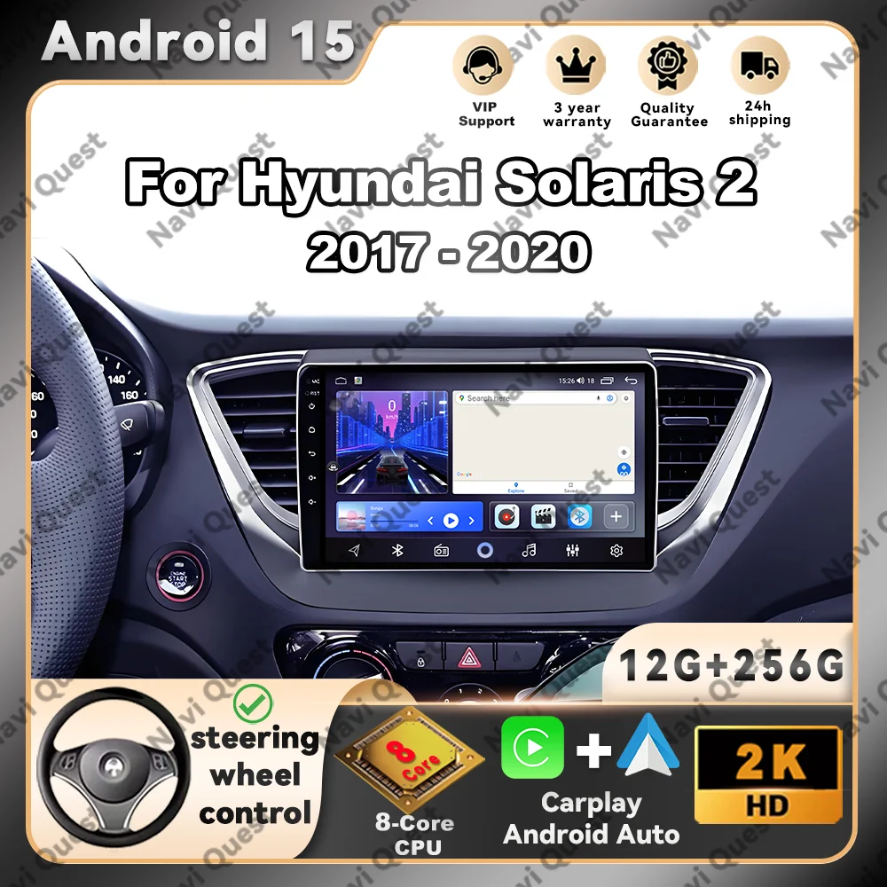 راديو السيارة لشركة هيونداي سولاريس 2 فيرنا أكسنت 2017 2018 2019 2020 مشغل ستيريو الوسائط المتعددة الملاحة نظام تحديد المواقع رئيس وحدة BT أندرويد 15