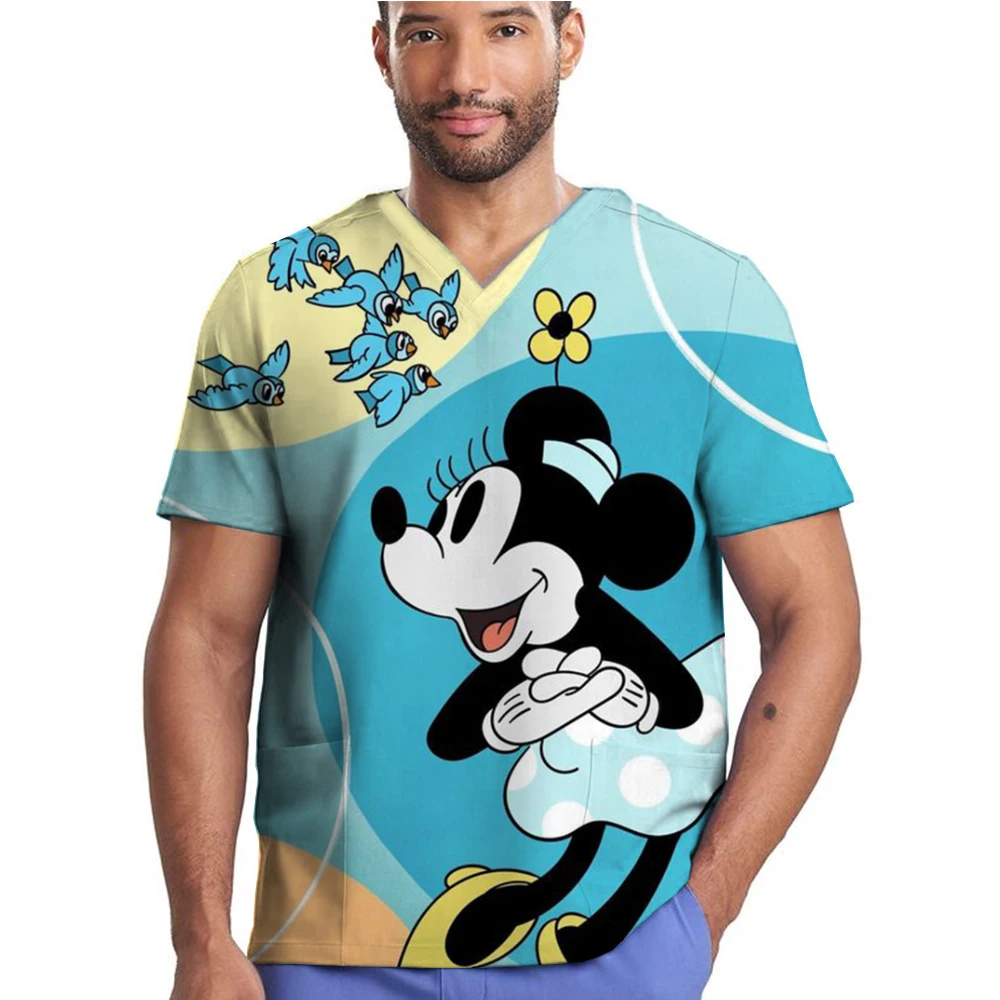 Nurse Working Tops Husky Disney Mickey Mouse Clinical Uniforms Medicals Uniform Dental Beauty Salon Workwear Women Men Scrub Top