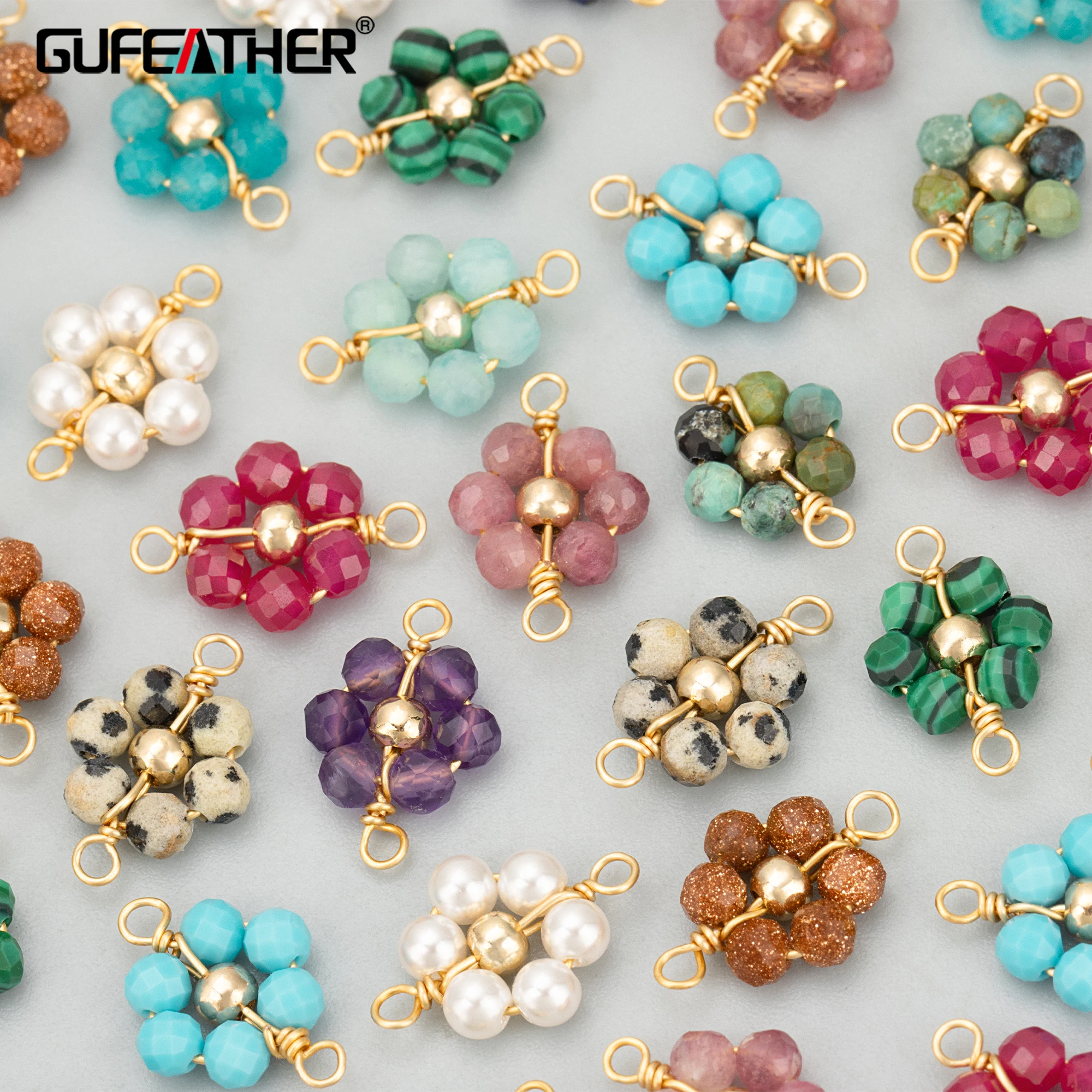 GUFEATHER MF05,jewelry accessories,18k gold plated,copper,natural stone,hand made charms,jewelry making,diy pendants,6pcs/lot