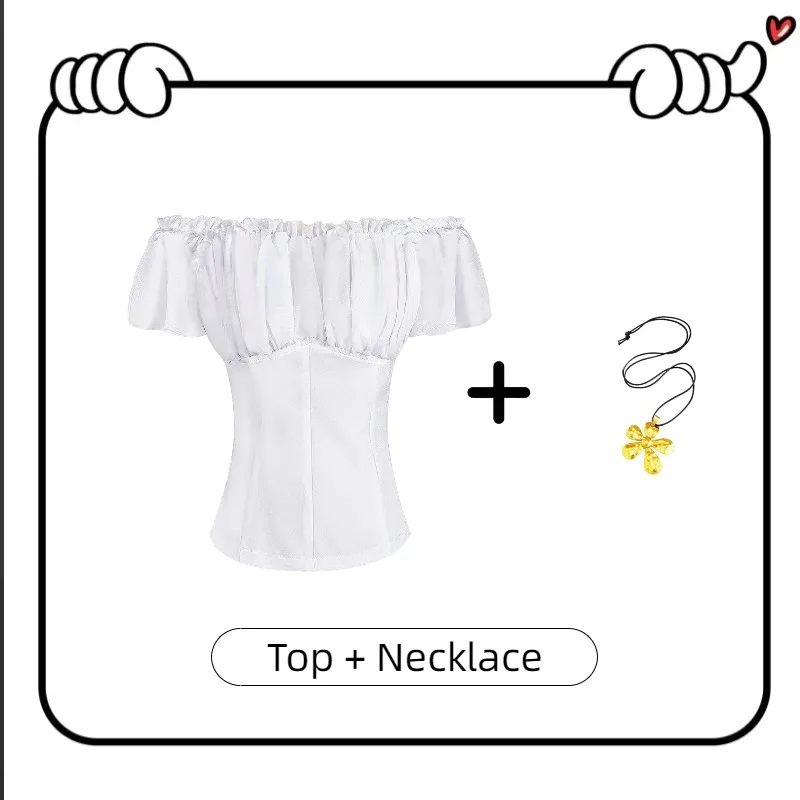 بلوزة فيكتورية جديدة مكشوفة الكتفين لعام 2025 - بلوزة صيفية بأكمام قصيرة من الدانتيل للنساء