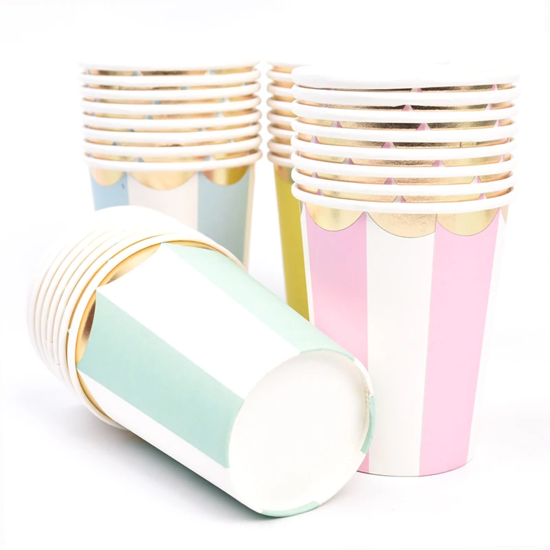 8pcs/set Pastel Disposable Cup Pastel Paper Cups Tableware Blue Pink Birthday Party Supplies Baby Shower Baptism Gender Reveal