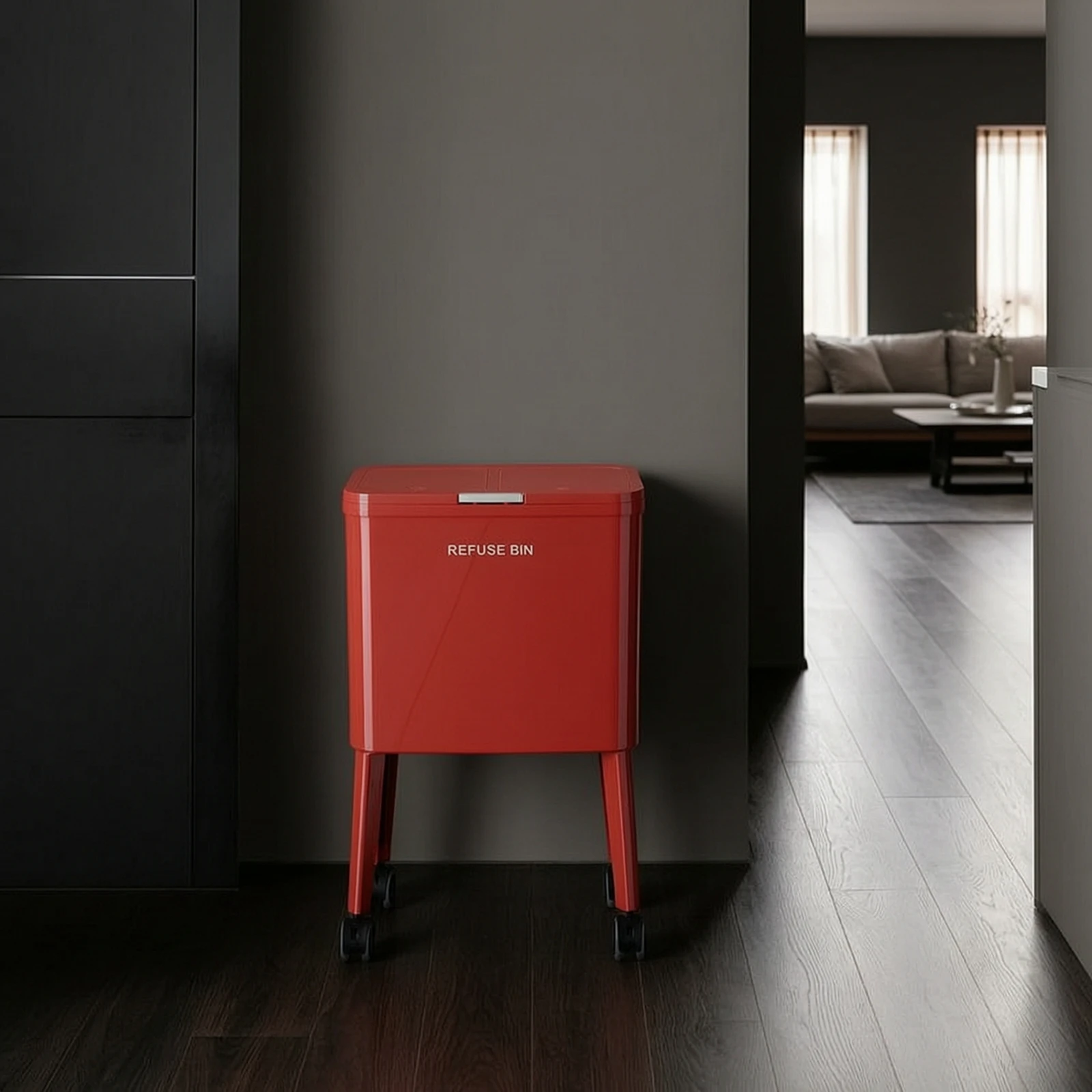 Two-Section Compartment Trash Can Easy-Clean Garbage Can with Two-Section Compartments Trash Bin with Wheels Tailored-Fit