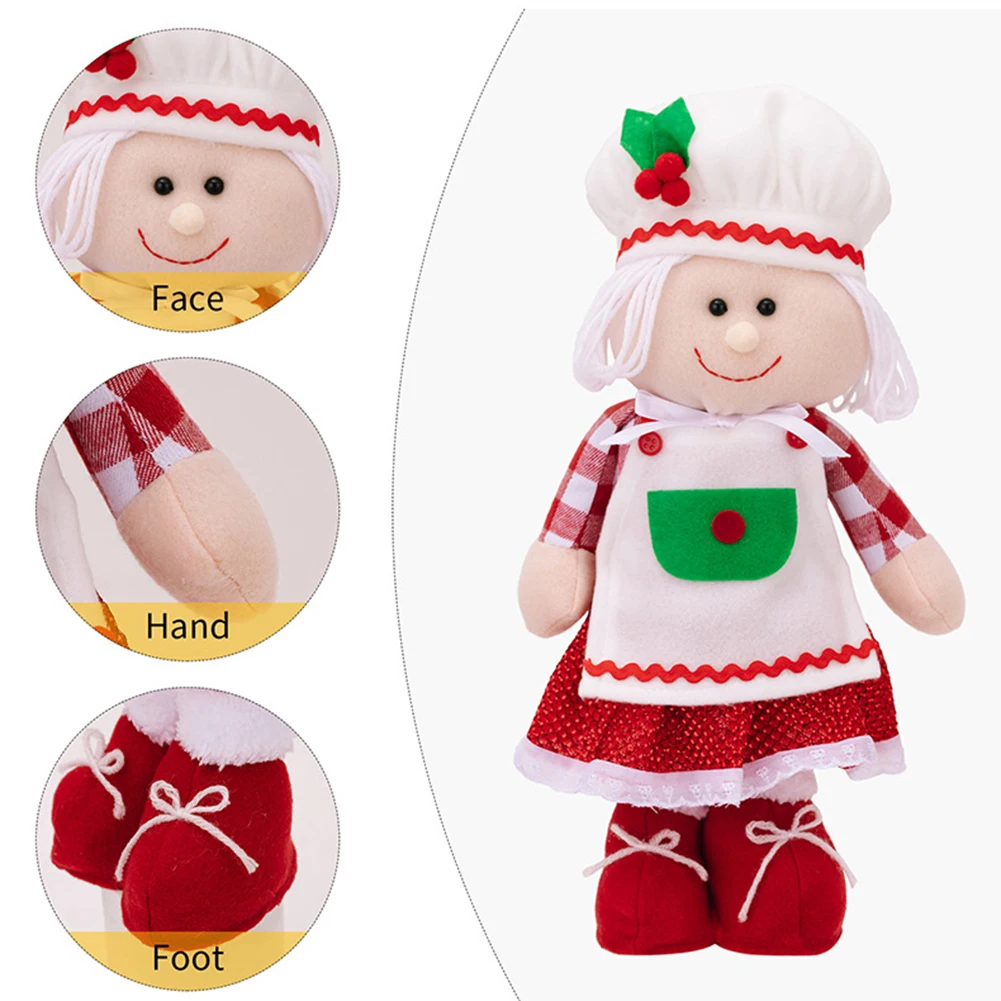 1pc Christmas Doll Retractable Christmas Chef Hat Doll Household Christmas Plush Elf Doll Ornaments DIY Decor Supplies