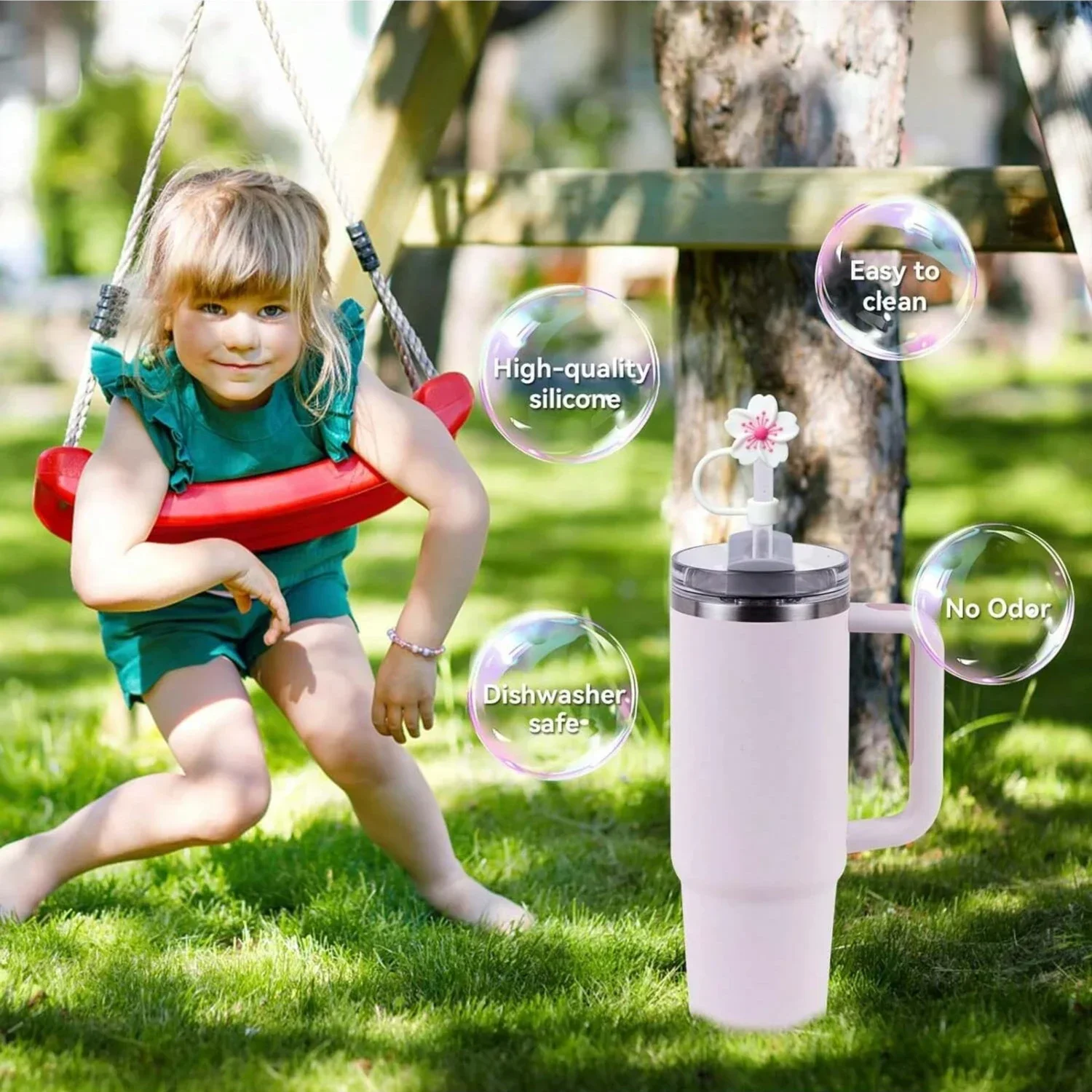 Begonia Flower Stroh-Abdeckkappe für Stanley Cup, 10 mm, Silikon-Strohspitzen, Deckel, wiederverwendbar, staubdicht, Stroh-Topper für Party-Dekoration