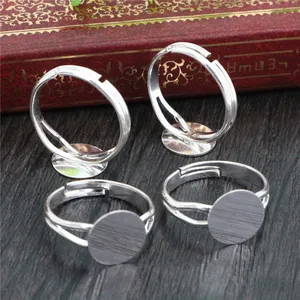 6mm 8mm 10mm 12mm 12mm 10pcs 은도금 청동 도금 조절 가능한 링 설정 블랭크/베이스, 6-12mm 카보콘, 버튼; 링 베젤 10 최고의 판매 공백 링 -№6