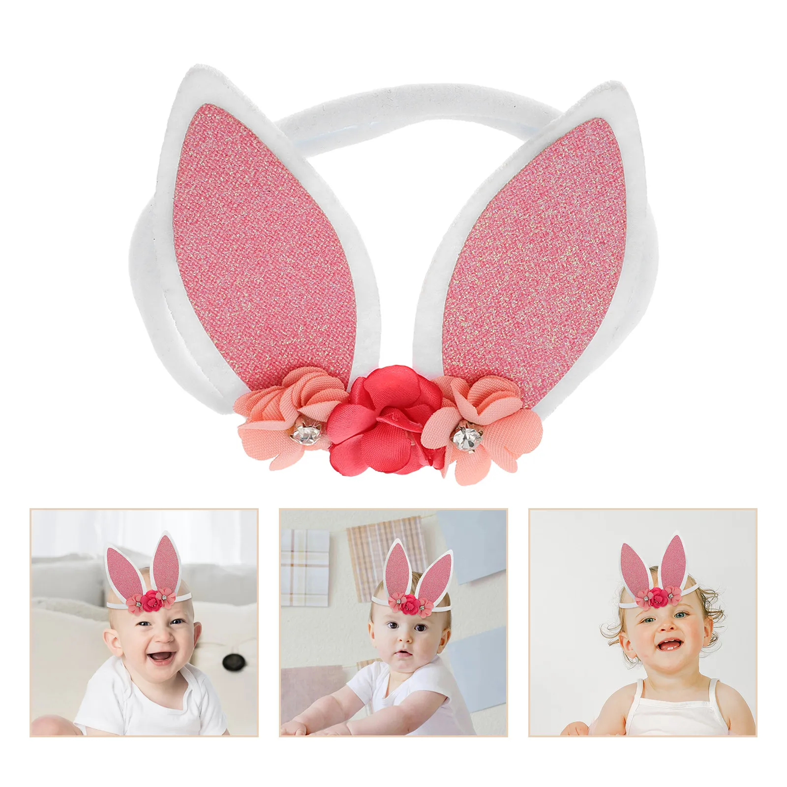 

Adorable Rabbit Ear Headband for Babies and Toddlers with Faux Flower Accents Vintage Bunny Hairband for Easter Photoshoots