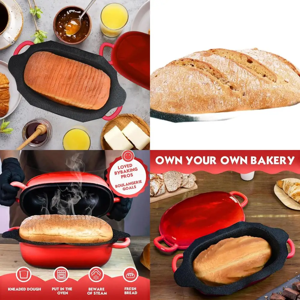 

2.5 Quart Cast Iron Bread Pan with Non-Stick Silicone Liner and Lid for Homemade Bread Baking