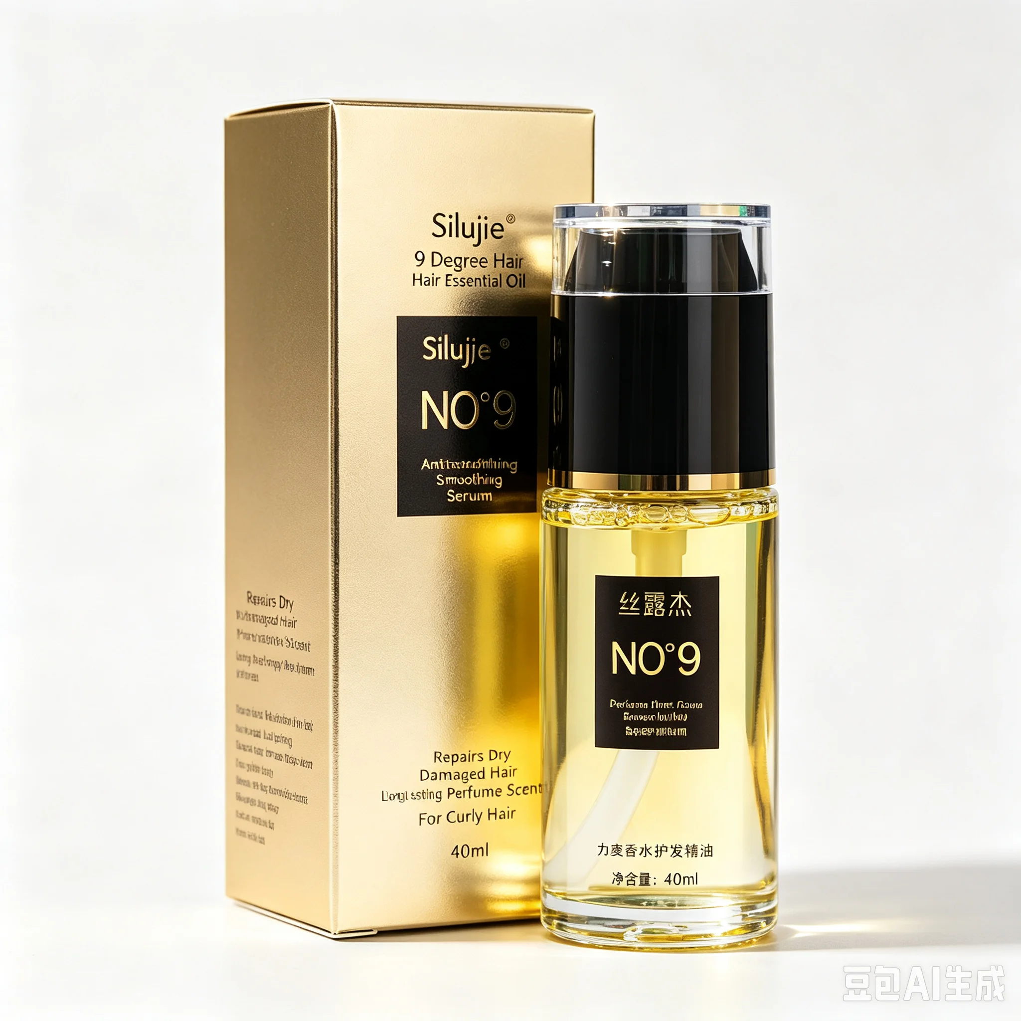Silujie 9 Degree Anti-Frizz Hair Essential Oil Moisturizing Smoothing Serum Repair Dry Damaged Hair for Curly Hair Long Lasting