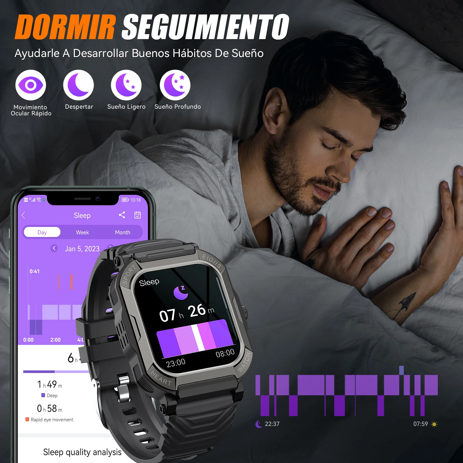 EIGIIS 2025 Smart Watch for Men with1.91''Outdoor Sports Waterproof Fitness Tracker with Heart Rate Blood Pressure Monitor
