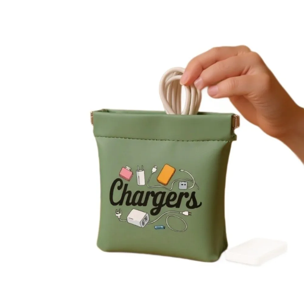 Portable Dust-proof Charger Storage Bag Self-closing Spring Durable Mini Square Handbag Multi-functional Small Item Bag Office
