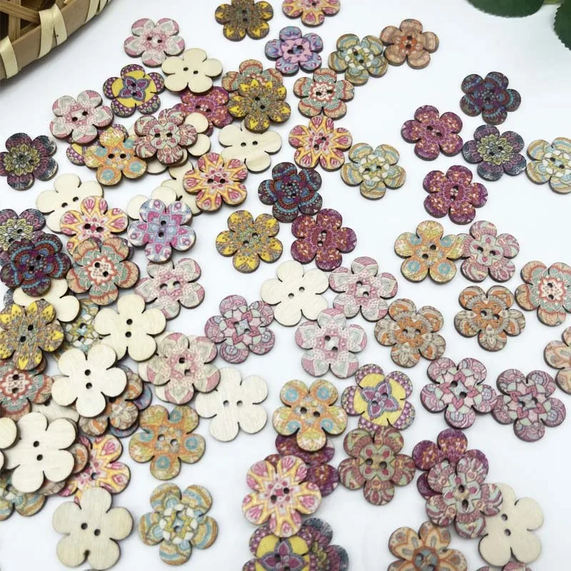 20/50/100PCS Vintage Blume Drucken Holz Taste Für Nähen Zubehör Sammelalbum Handwerk DIY Kleidung Dekor Hause liefert