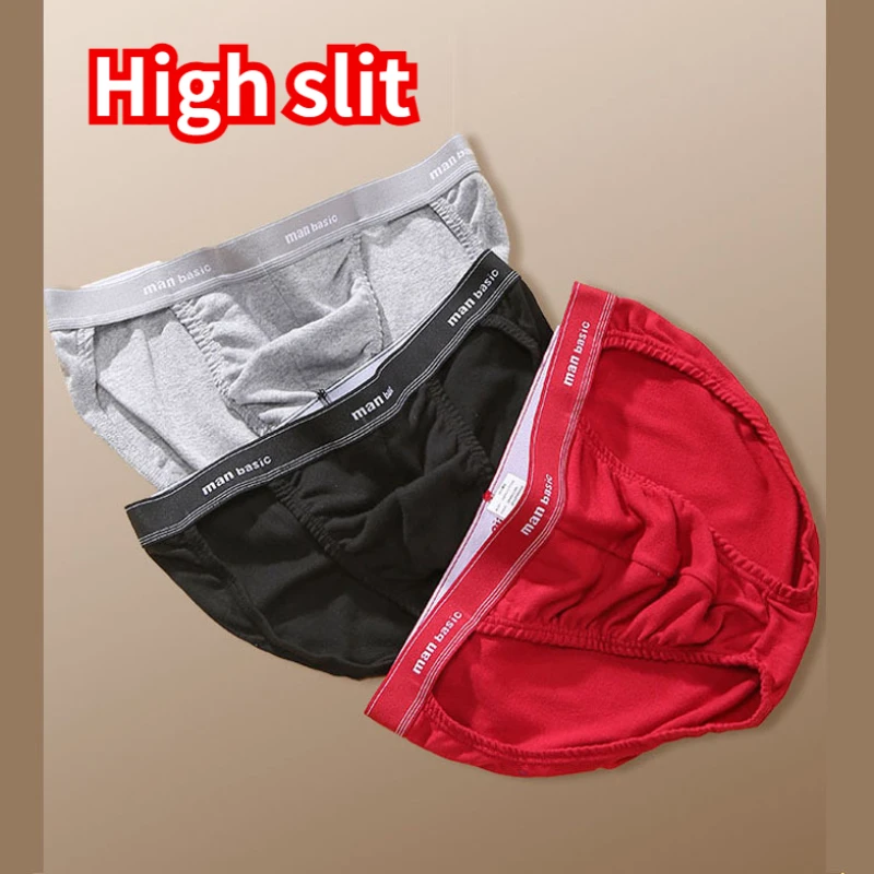 Men High Slit Low Rise Breathable Briefs Daily Gym Sporty Gay Fashion Underwear 4XL Penis Pouch Underpanties Erotic Clubwear