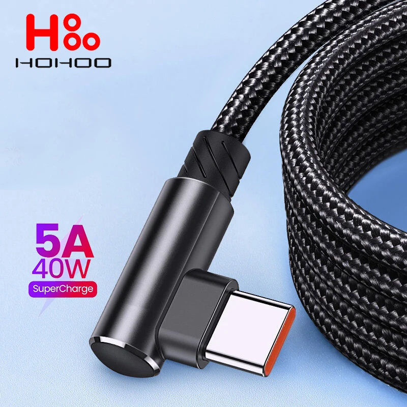 5A Fast Charging Type C Cable 90 Degrees Elbow Cable USB C Cable for Game for Huawei Xiaomi Redmi Honor Phone Charger Usb Cable