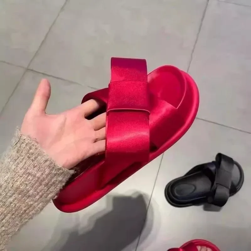 Распродажа Женская обувь 2025 Тапочки на платформе с открытым носком Повседневные сандалии Женские сандалии с галстуком-бабочкой Круглый носок на плоской подошве с тапочками Дизайнерские сандалии