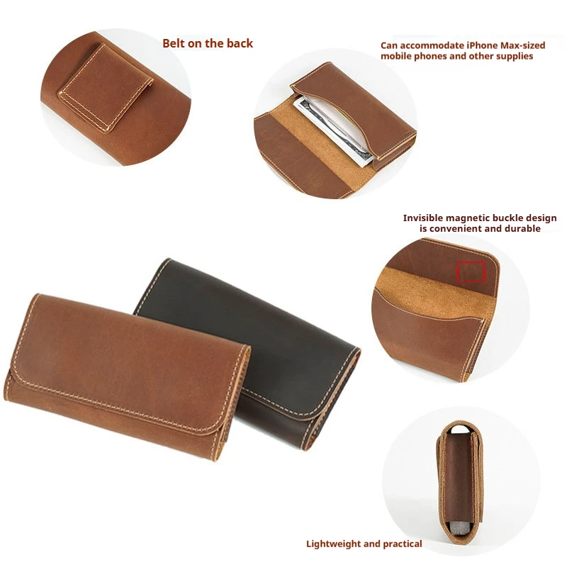 GOYN Men's Phone Wallet Waist Bag Vintage Genuine Leather Cell Phone Holster Belt Pouch Mobile Phone Bag Travel Hiking Case