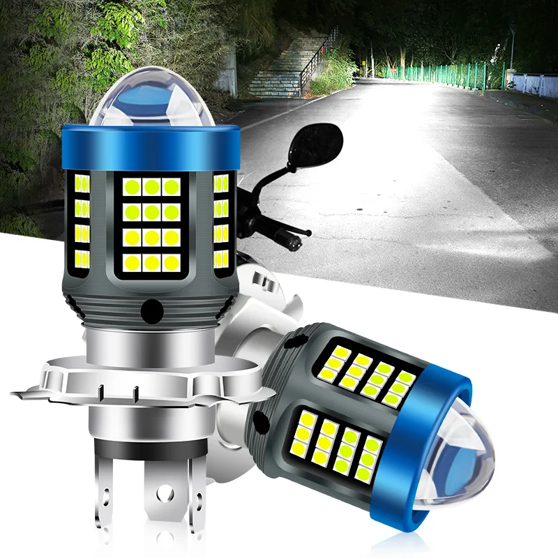 H4 H6 BA20D P15D LED Motorcycle Headlight Dual Color White Yellow Hi Lo Beam Lens Fog Lamp for Motobike Scooter Running Light