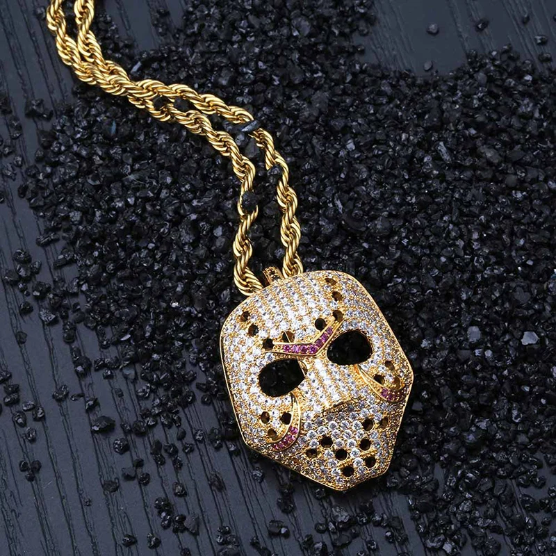 

Hip Hop 3A+ CZ Stone Paved Bling Iced Out Mask Pendants Necklace for Men Rapper Jewelry Rose Gold Silver Color