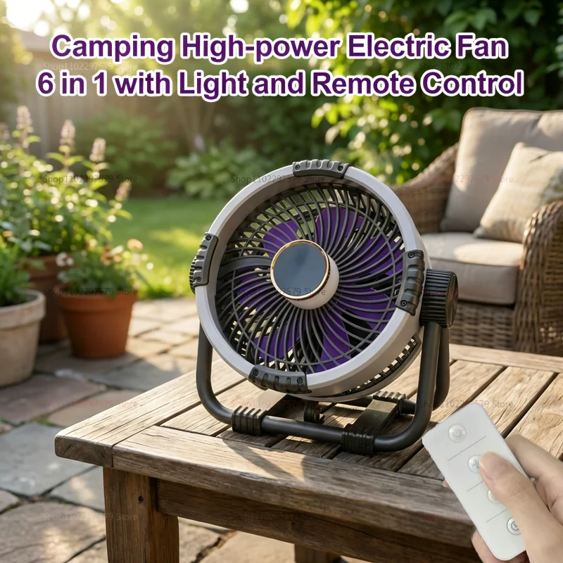 2026 Camping Fan 20000mAh Outdoor Camping Rechargeable Portable Fan Air Circulator Wireless Tent Ceiling Fan with Hook and Light