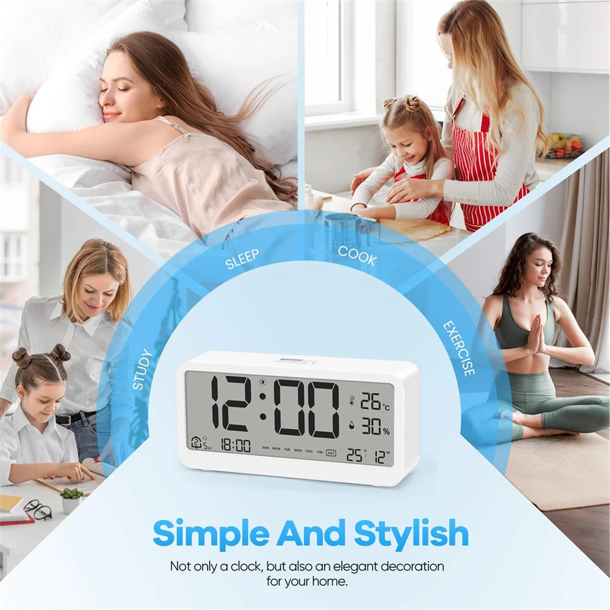 Sveglia digitale A72P con ampio display LCD, suoneria forte per un'avvolgimento efficiente, multifunzione con temperatura