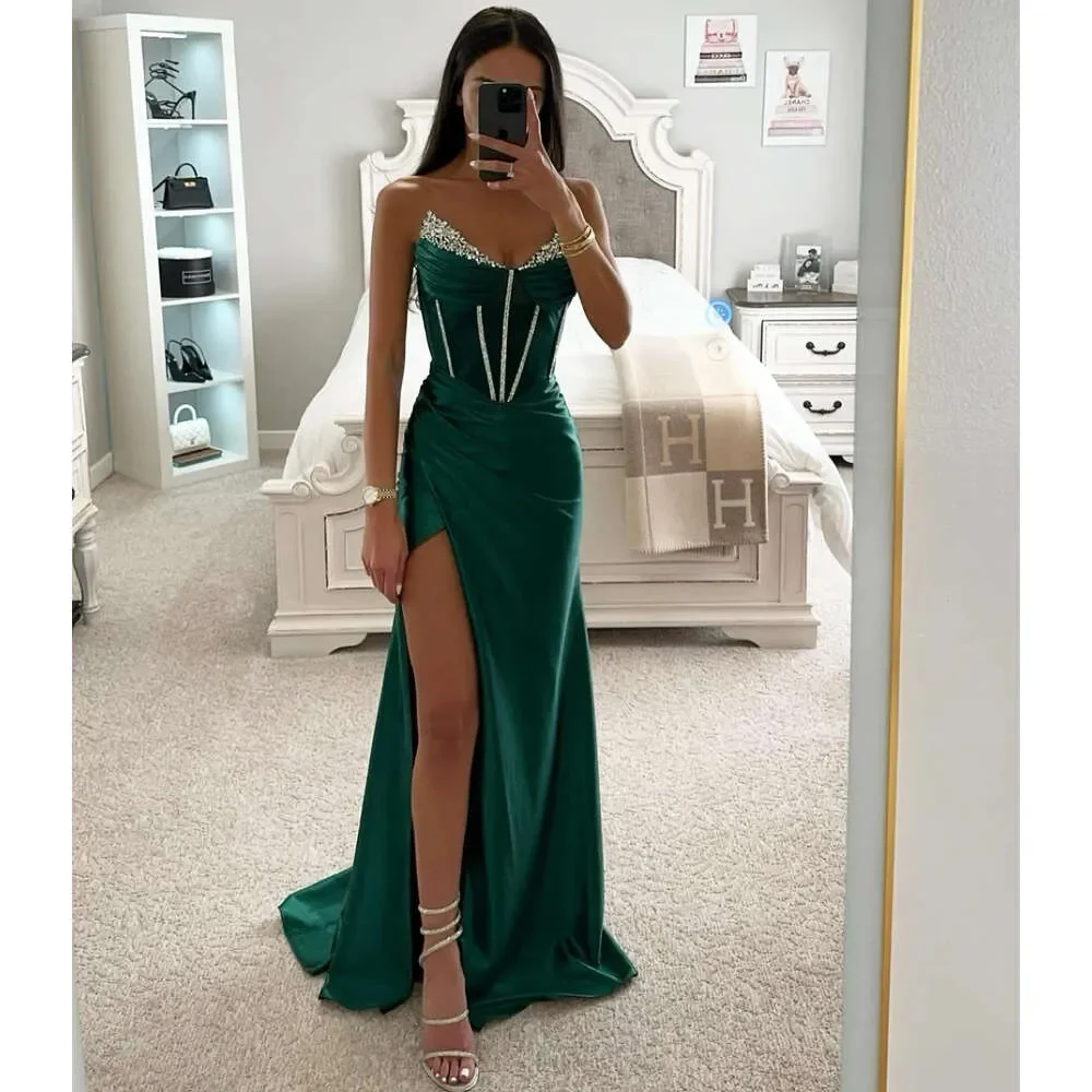 แอฟริกาใต้ชุดราตรียาว Sweetheart ลูกปัดที่กําหนดเองผู้หญิงชุดพรรค vestidos de Noche High Slit PLUS ขนาด