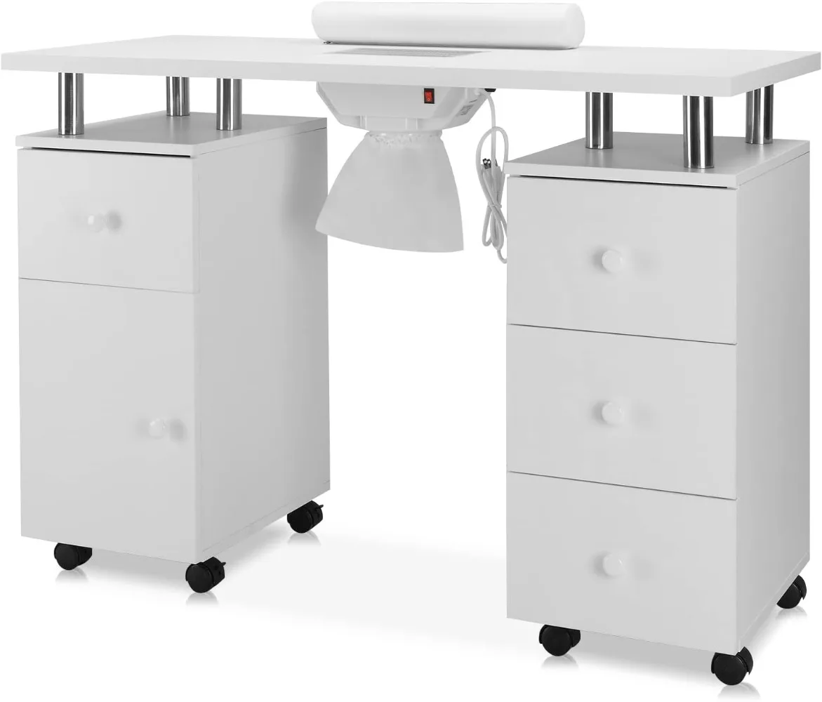 

Manicure Table Nail Desk for Nail Tech, Table Station w/Electric Dust Collector, Makeup Storage for Beauty Salon